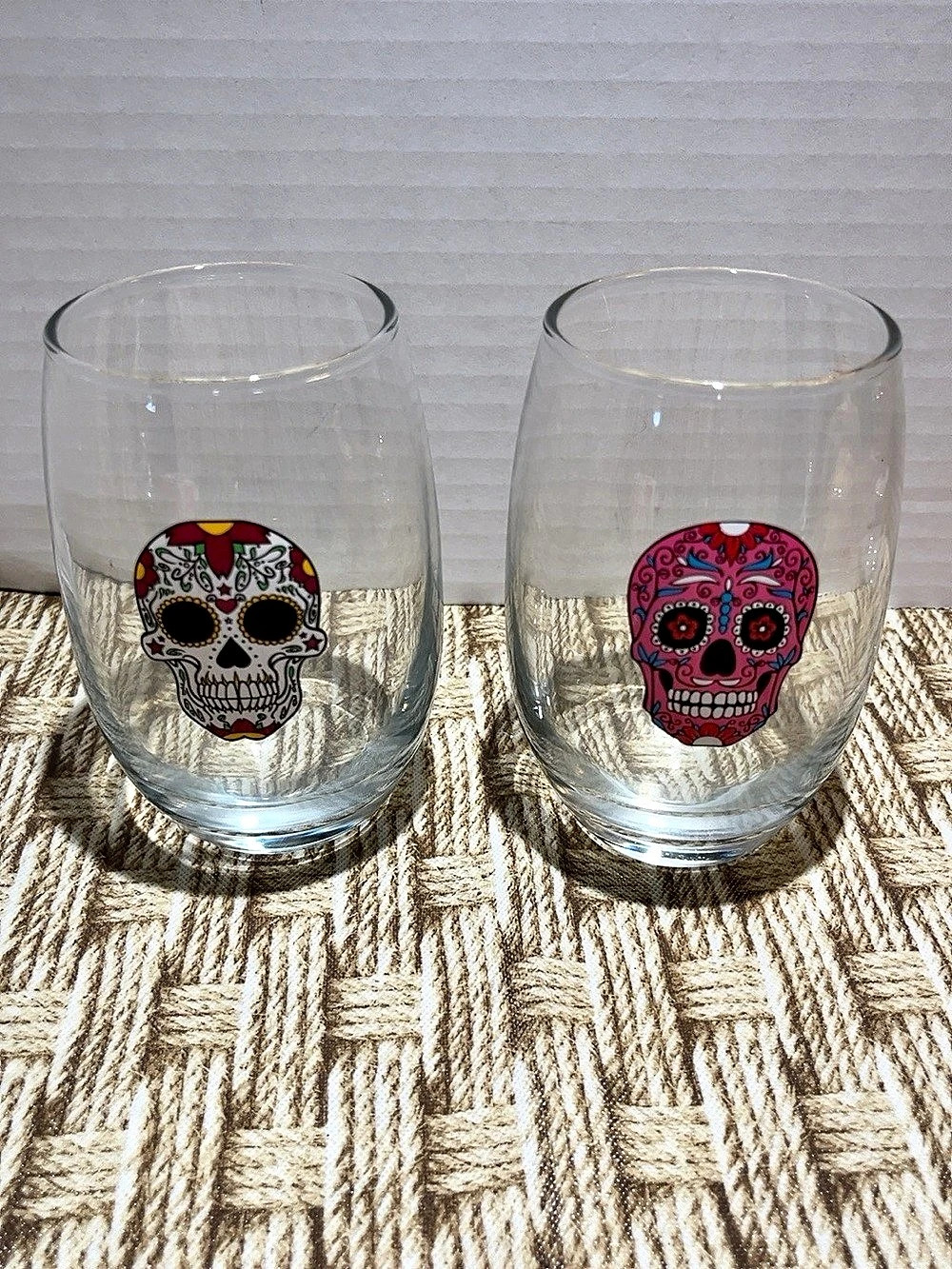 Sugar skull stemless glasses Clear Sugar Skull Glasses Set of 2